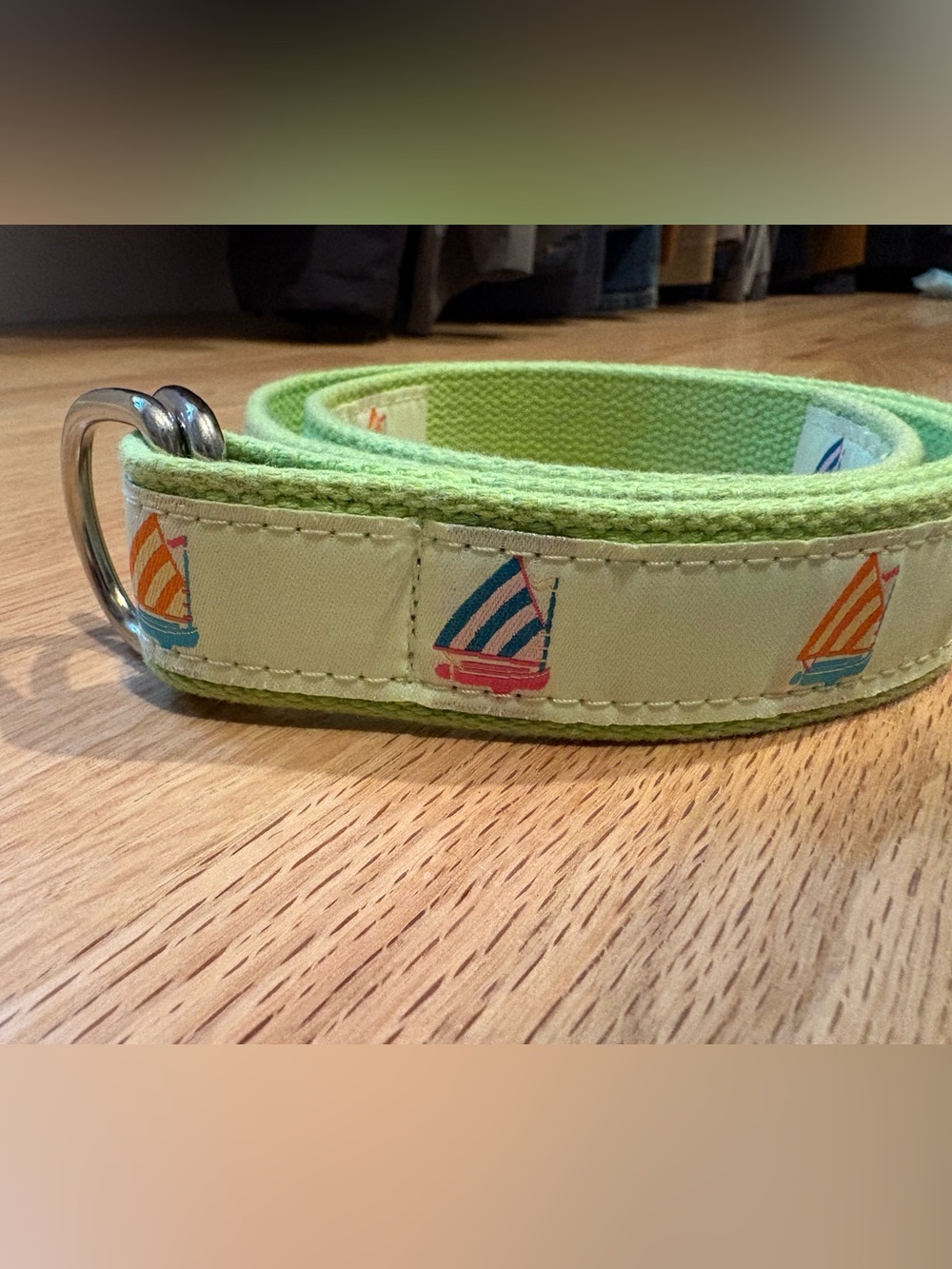 Sailboat Pattern Green Women's Canvas Belt